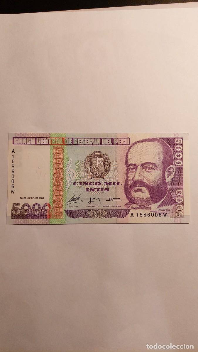 Billetes extranjeros: Billete 5000 Intis Per&uacute; 1988 - Foto 1