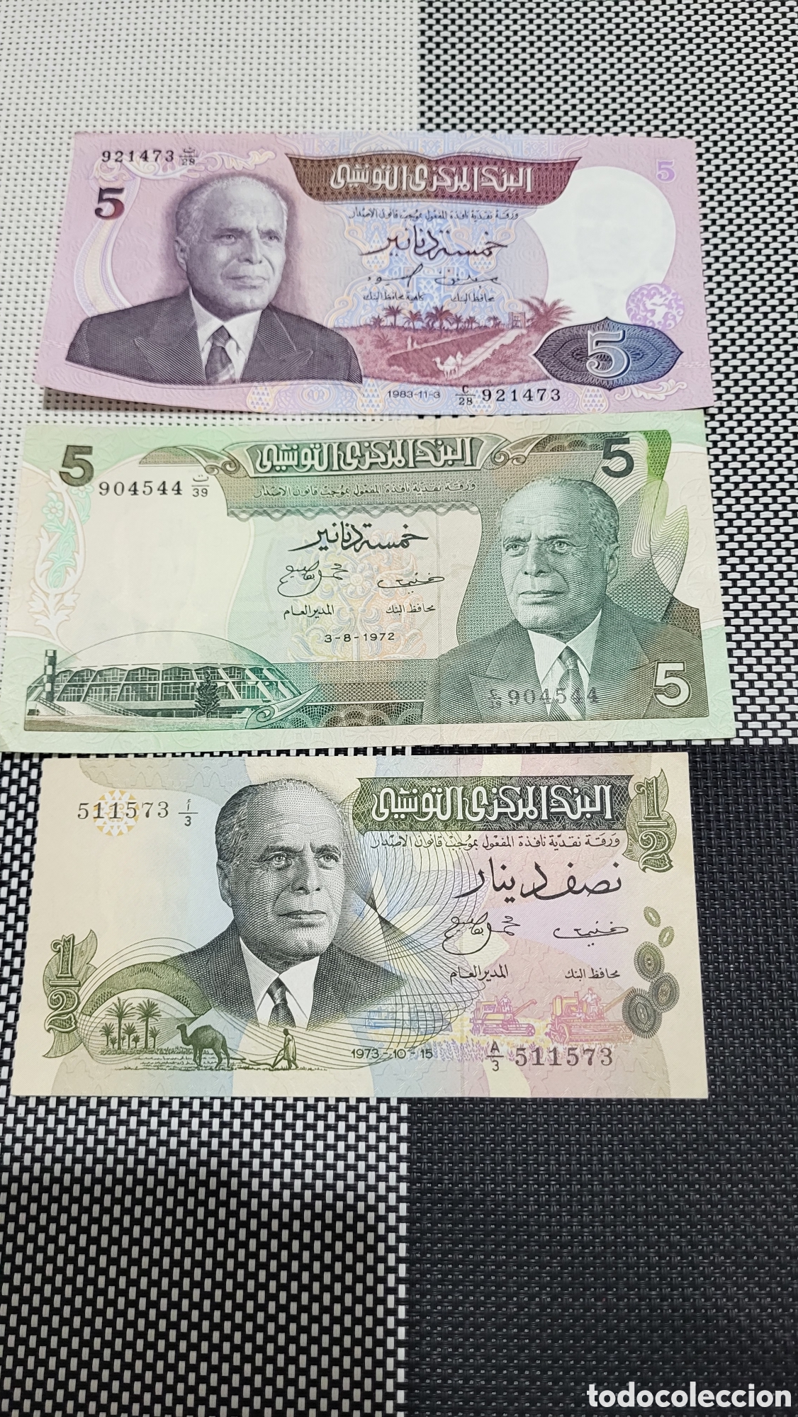 Billetes extranjeros: Lote Billetes dinars Tunisia