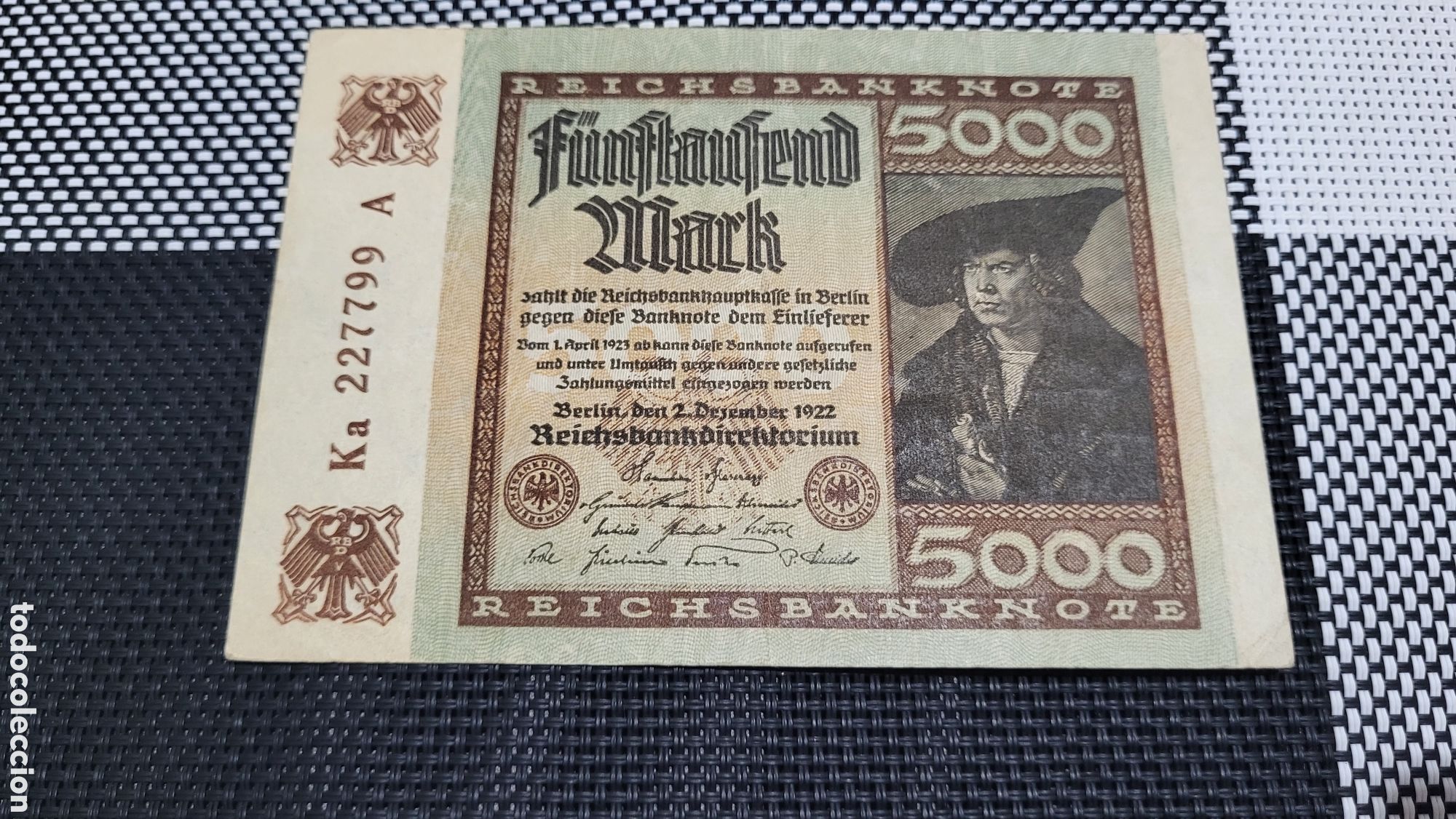 Banconote internazionali: Billete antiguo Alemania 5000 mark 1922