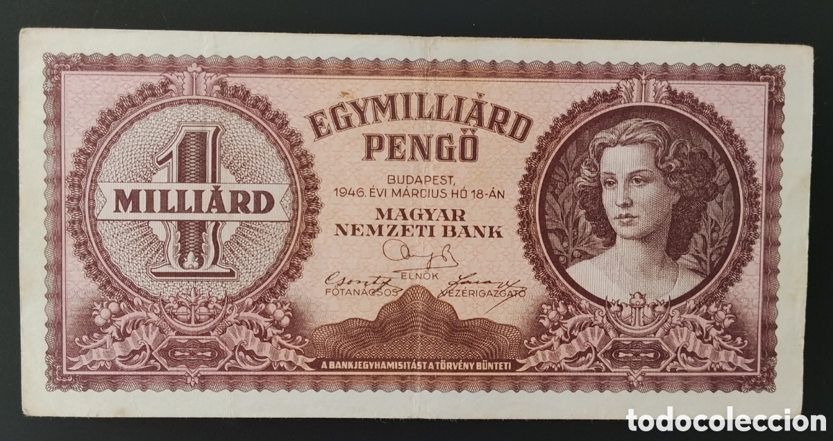Billetes extranjeros: HUNGR&Iacute;A : 1 Milliard pengo 1946. Circulado.BC/FINE.PK. # 125