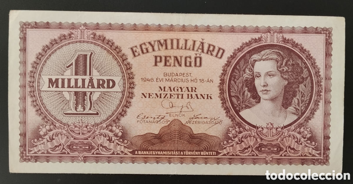 Billetes extranjeros: HUNGR&Iacute;A : 1946.1Mlliard pengo.BC+ Circulado.pk.# 125