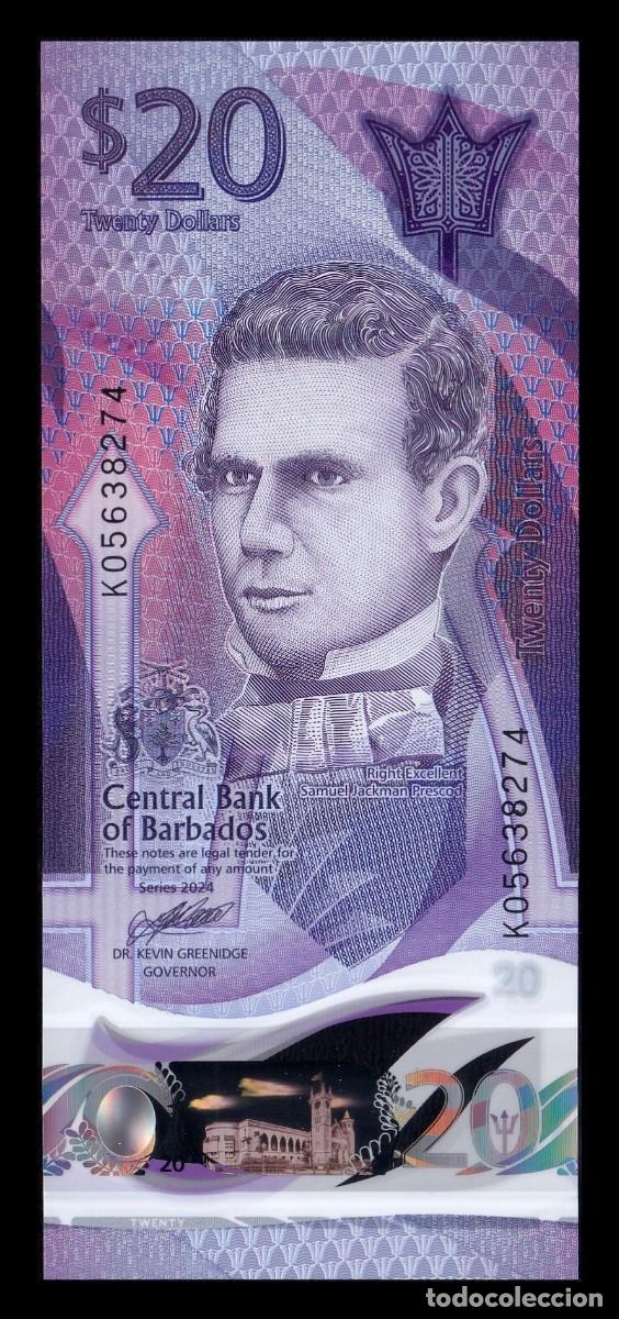Billetes extranjeros: Barbados 20 D&oacute;lares Samuel Jackman Prescod 2024 Pick 83b(2) Pol&iacute;mero Sc Unc