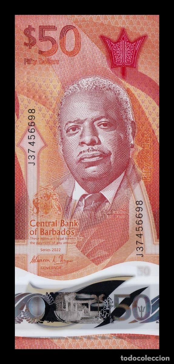 Billetes extranjeros: Barbados 50 D&oacute;lares Errol Barrow 2022 Pick 84a Pol&iacute;mero Sc Unc