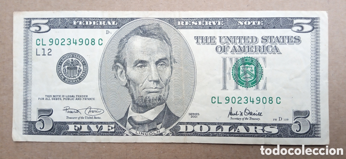 Billetes extranjeros: Estados Unidos - 5 Dolares 2001 ( San Francisco) CL 90234908 C - Rc