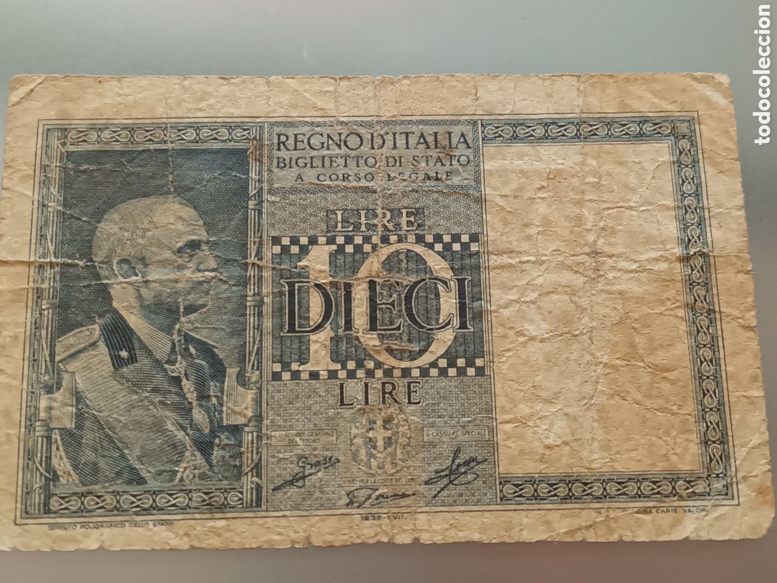 Billetes extranjeros: BILLETE DE 10 LIRAS EMITIDO EN EL PERIODO FASCISTA 1936-1939