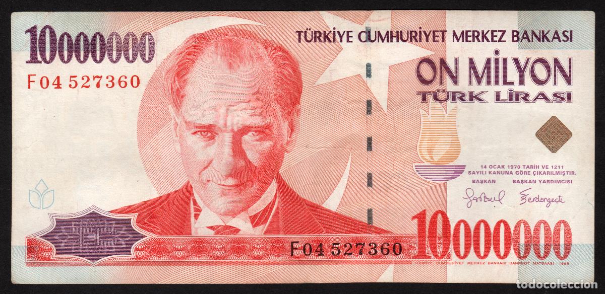 International Banknotes: TURQUIA. 10000000 lira L.1970 (1999). Pick 214. Serie F.