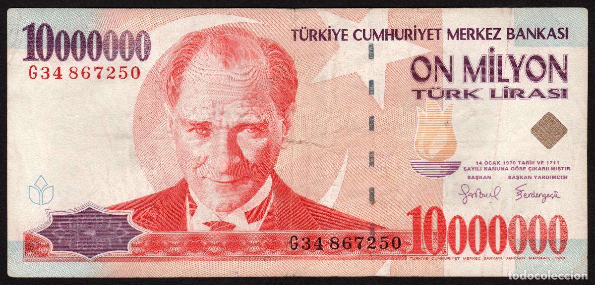 International Banknotes: TURQUIA. 10000000 lira L.1970 (1999). Pick 214. Serie G.