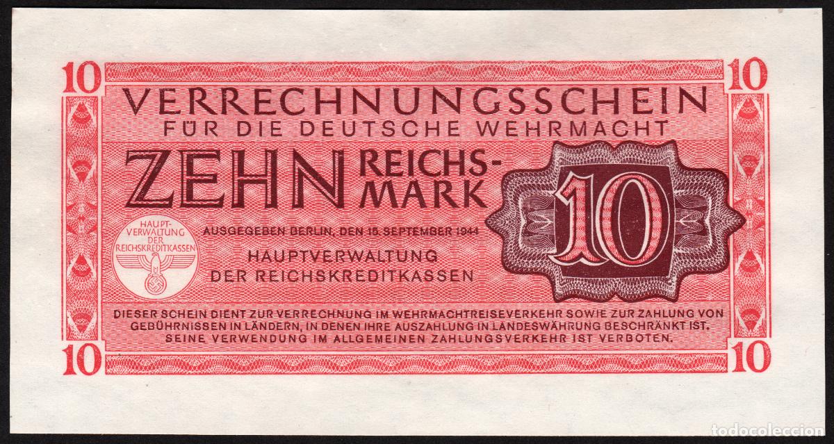 Notas Internacionais: ALEMANIA. III reich. II G.M. WEHRMACHT. 10 reichsmark 1944. SC-/SC.