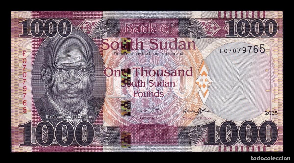Notas Internacionais: Sud&aacute;n del Sur 1000 Libras John Garang de Mabior 2025 Pick 21b Sc Unc