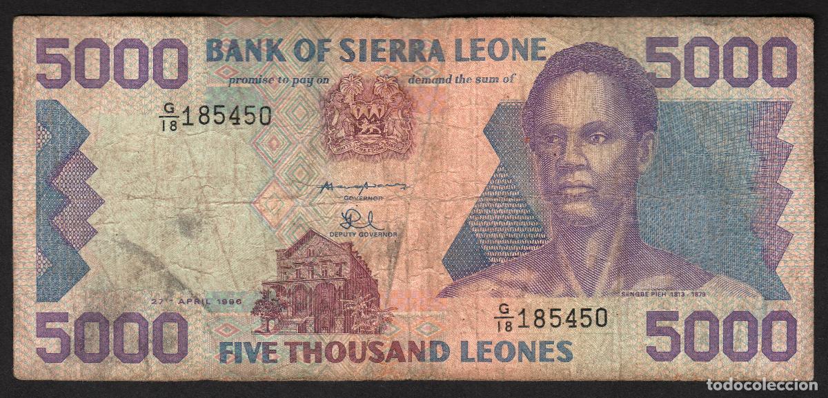 Notas Internacionais: SIERRA LEONE. 5000 leones 4.8.1996. Pick 21b. Reverso azul.