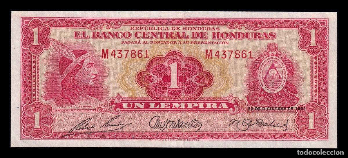 Billetes extranjeros: Honduras 1 Lempira 1951 Pick 45b Ebc Xf