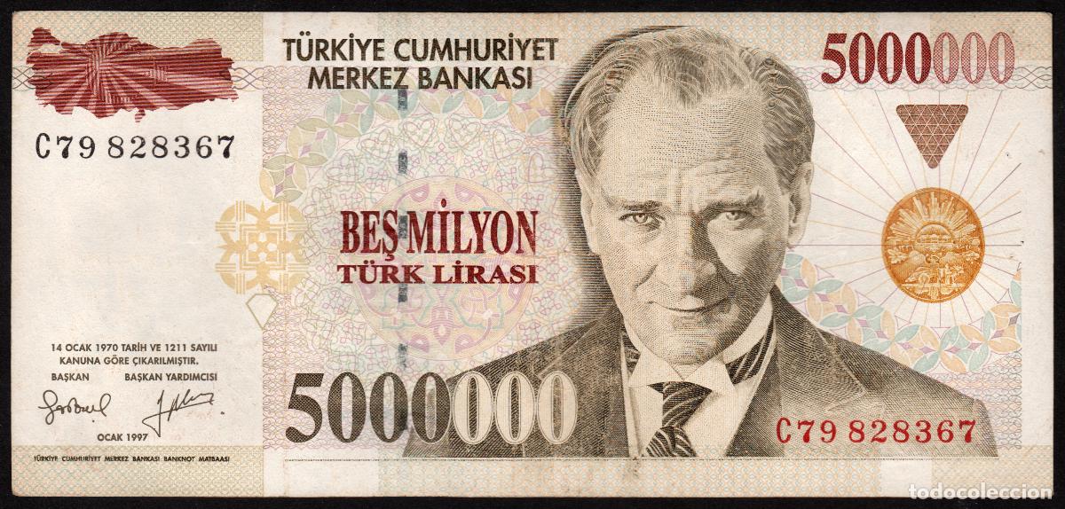 Billetes extranjeros: TURQUIA. 5000000 lira L.1970 (1997). Pick 210 a. Serie C.