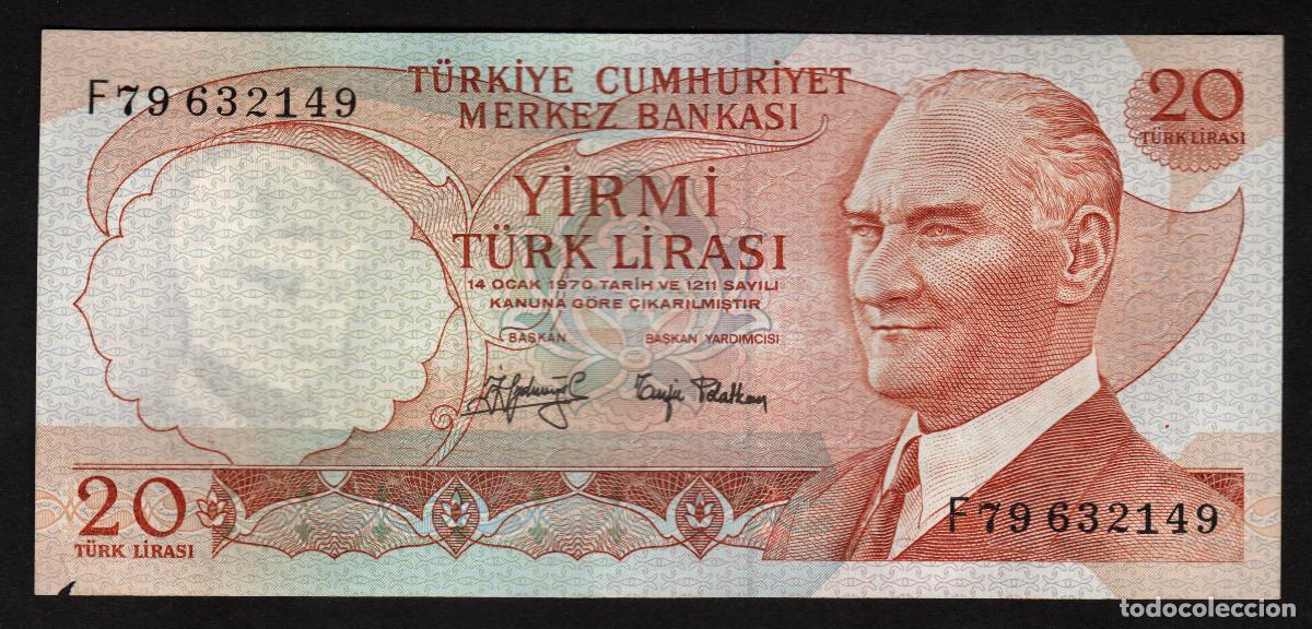 Billetes extranjeros: TURQUIA. 20 lira L.1970.