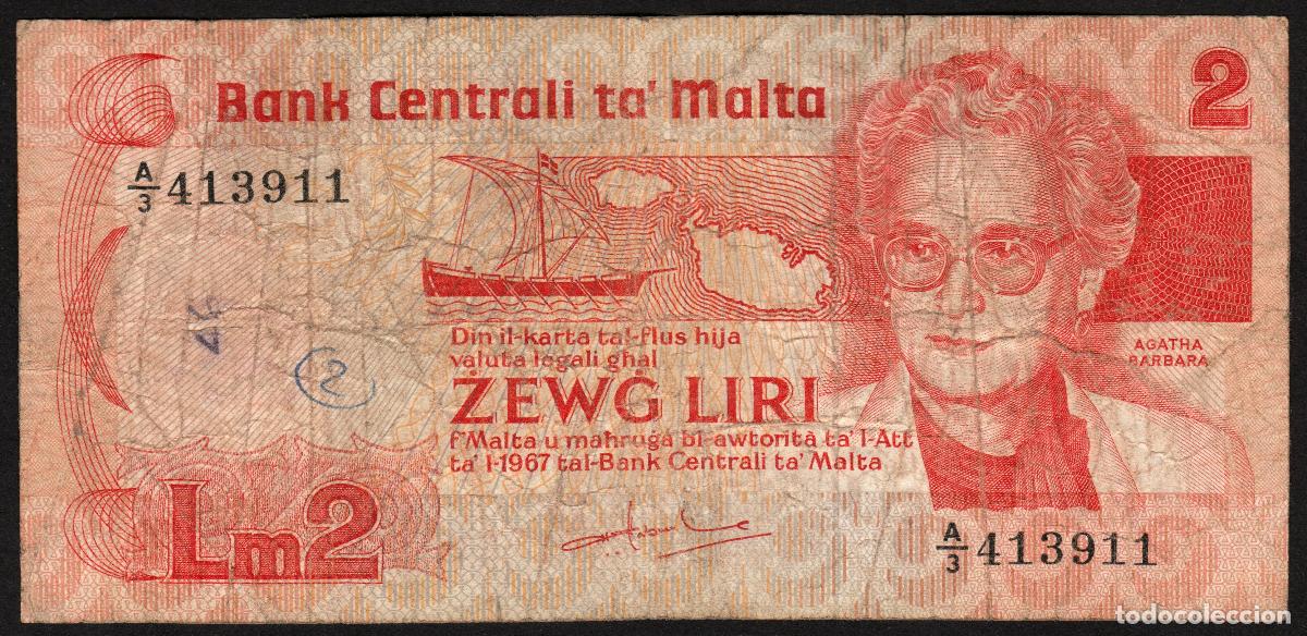 Billetes extranjeros: MALTA. 2 liri L.1967(1986). Pick 37.