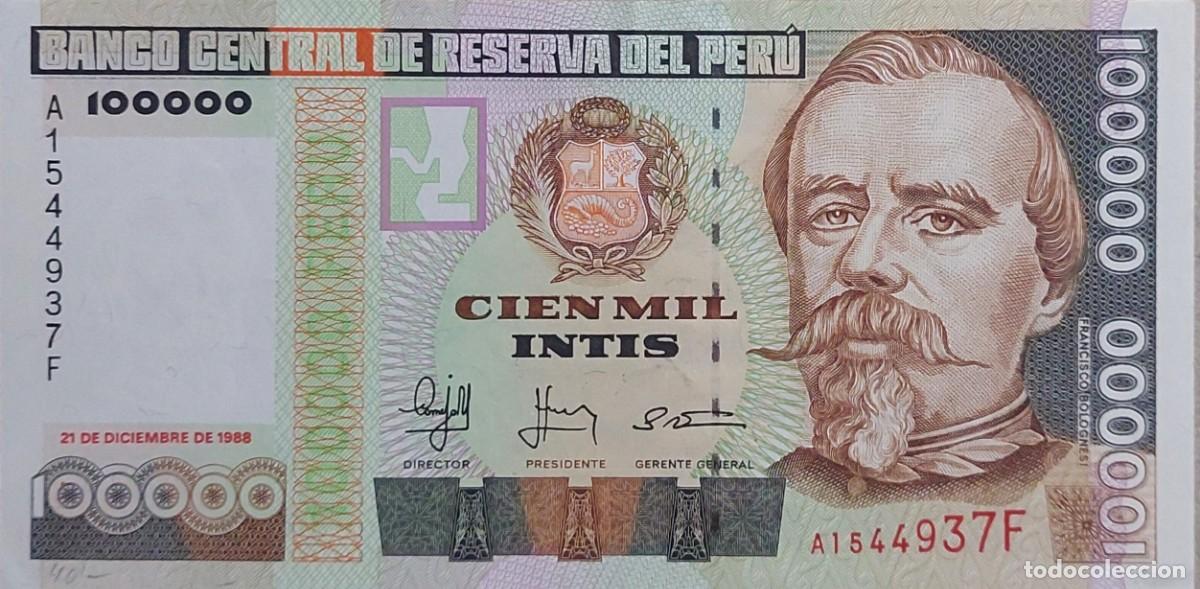 Billetes extranjeros: BILLETE BANCO CENTAL ( PERU ) 1988 DE 100.000 INTIS. PLANCHA /UNC.