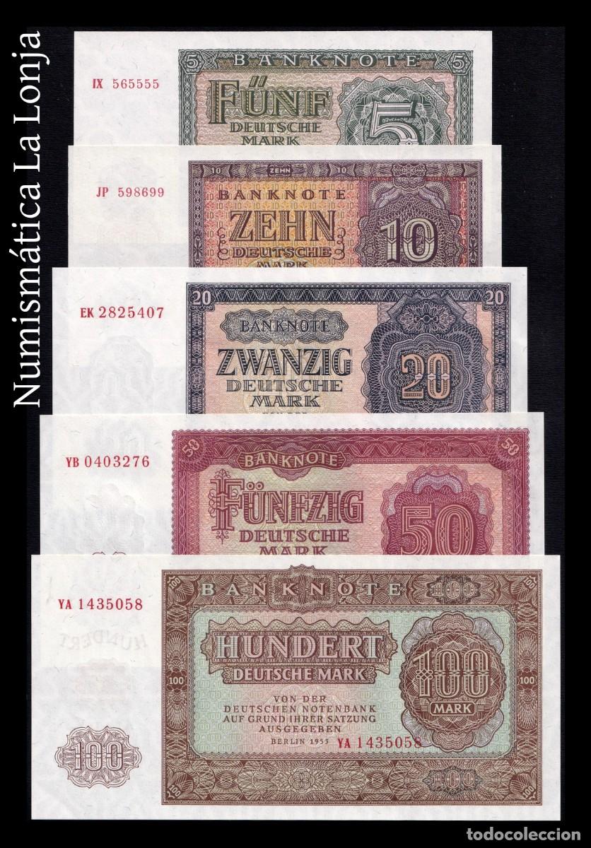 Billetes extranjeros: Alemania DDR Set Completo 5-100 Deutsche Mark 1955 Pick 17-21 Sc Unc