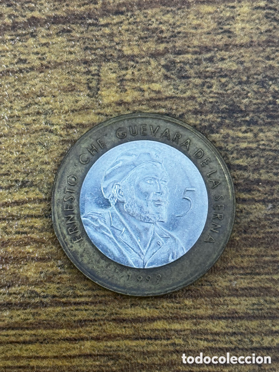 International Banknotes: Moneda de 5 pesos convertibles CUC 1999. Cuba. Bimetalica. Ernesto Che Guevara. Circulada