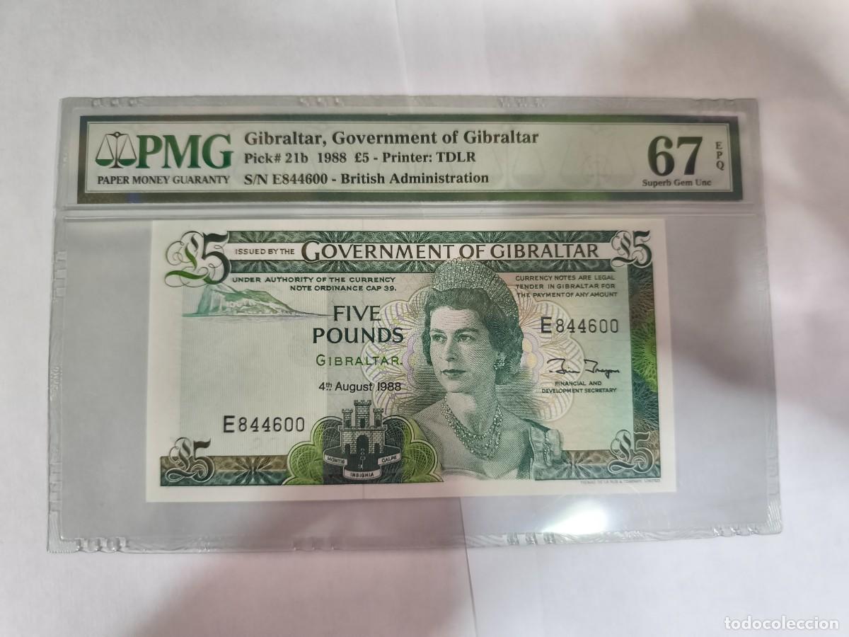 Billetes extranjeros: Gibraltar 5pounds 1988 pmg-67