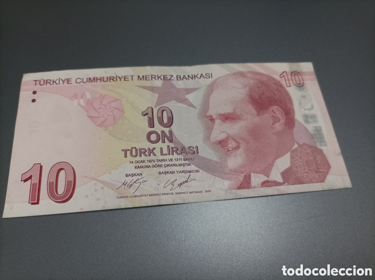 Notas Internacionais: Billete de Turqu&iacute;a de 10 liras de 2009