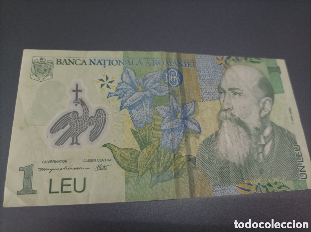 Notas Internacionais: Billete de Ruman&iacute;a de 1 leu de 2005