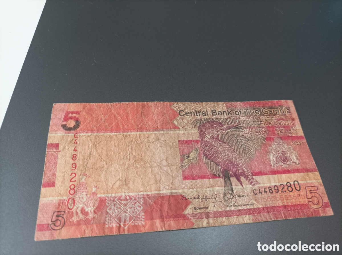 Billetes extranjeros: Billete de gambia de 5 dalasis de 2023