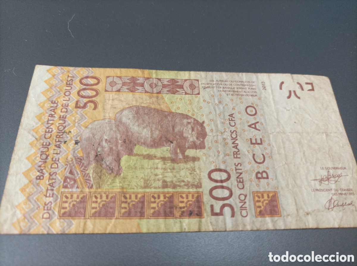 Billetes extranjeros: Billete de &Aacute;frica del oeste de 500 francos cfa de 2012
