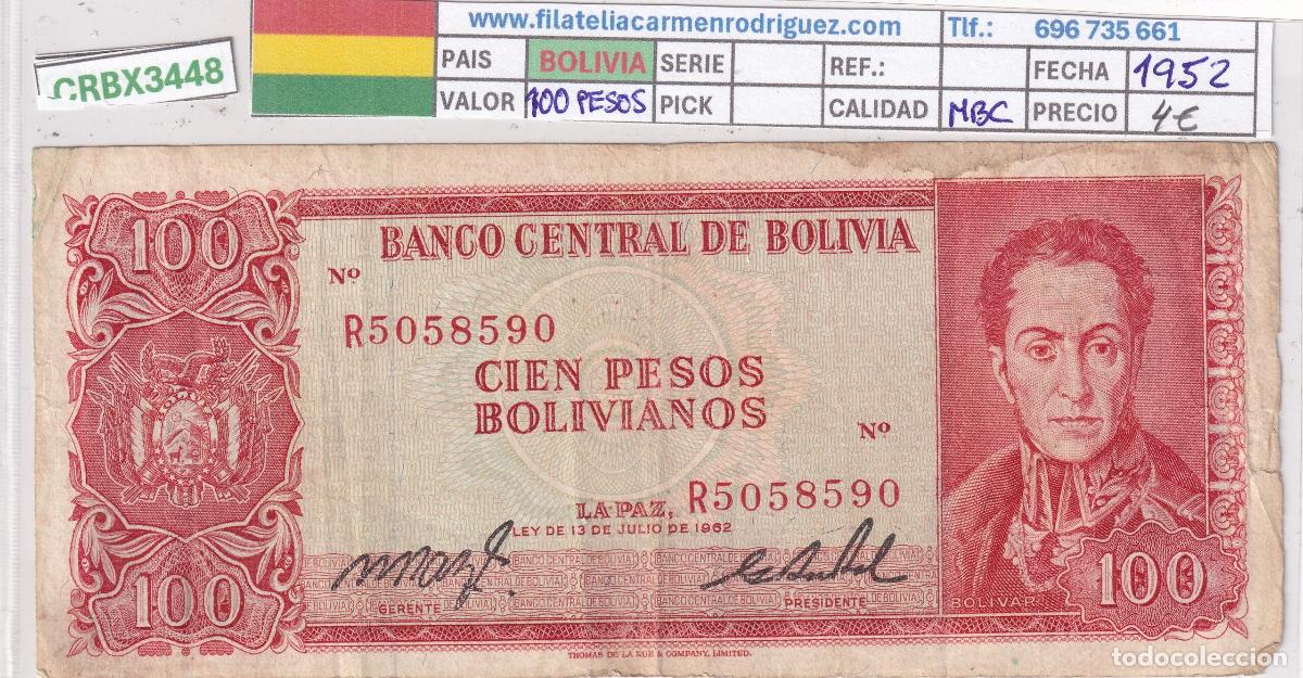Billets internationaux: CRBX3448 BILLETE BOLIVIA 100 PESOS 1952 SERIE R MBC