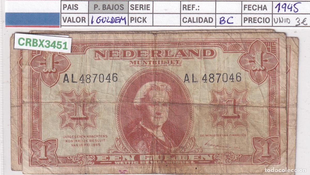 Internationale Banknoten: CRBX3451 BILLETE PAISES BAJOS 1 GULDEN 1945 SERIE AL BC