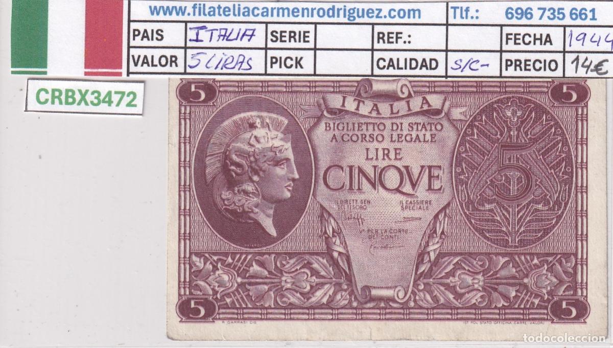 Internationale Banknoten: CRBX3472 BILLETE ITALIA 5 LIRAS 1944 S/C-