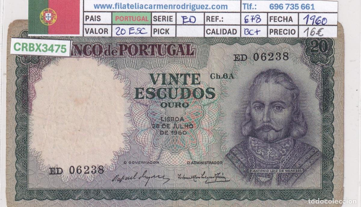 Internationale Banknoten: CRBX3475 BILLETE PORTUGAL 20 ESCUDOS 1960 SERIE ED BC+