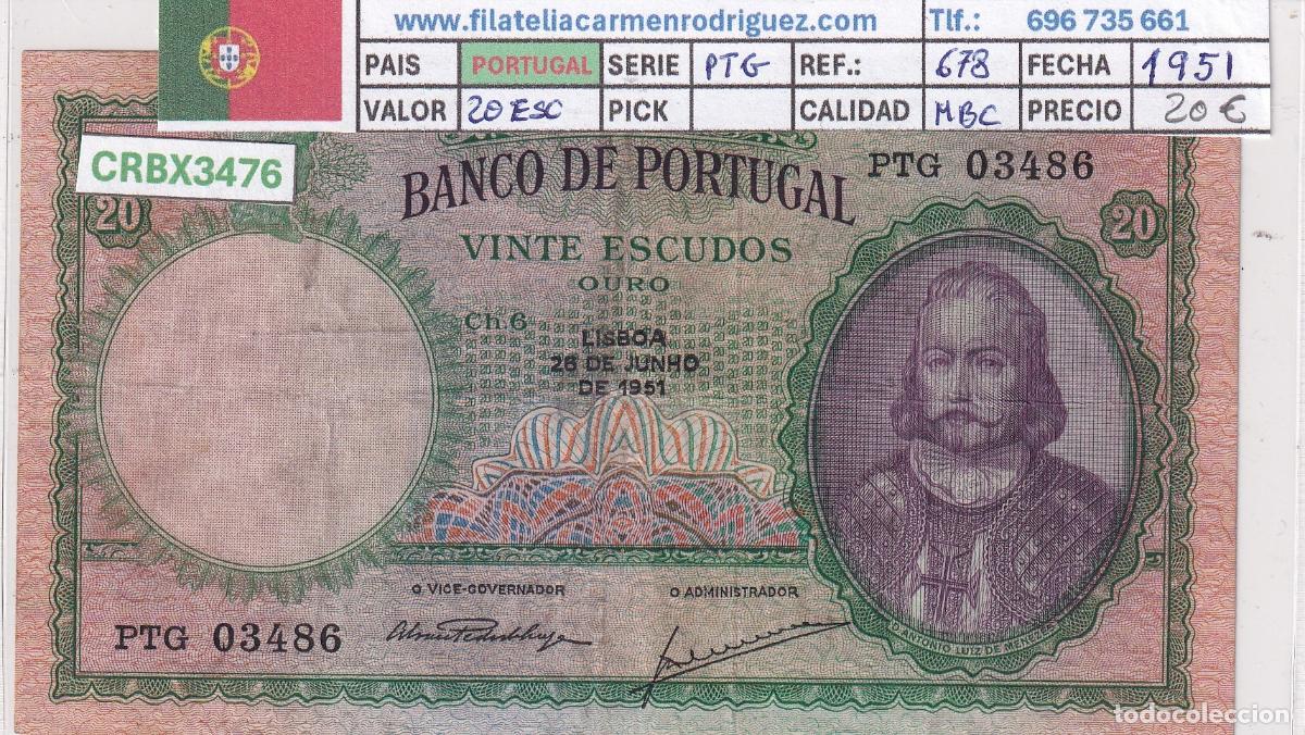 Internationale Banknoten: CRBX3476 BILLETE PORTUGAL 20 ESCUDOS 1951 SERIE PTG MBC