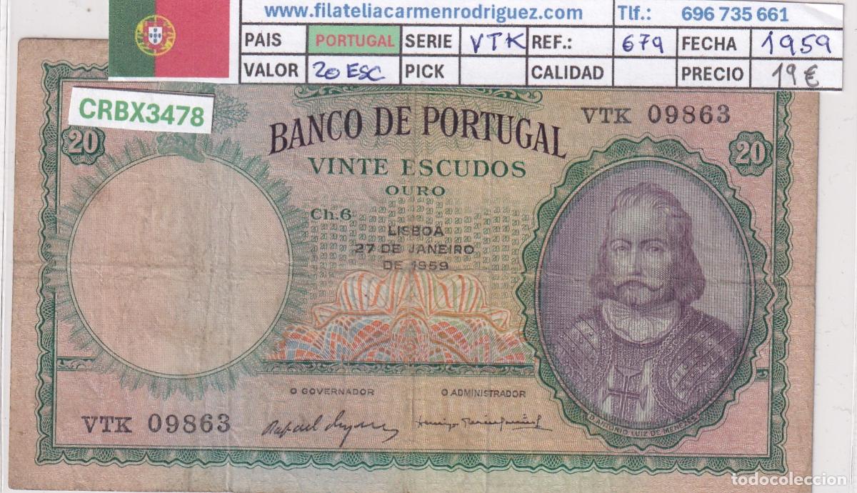 Internationale Banknoten: CRBX3478 BILLETE PORTUGAL 20 ESCUDOS 1959 SERIE VTK BC