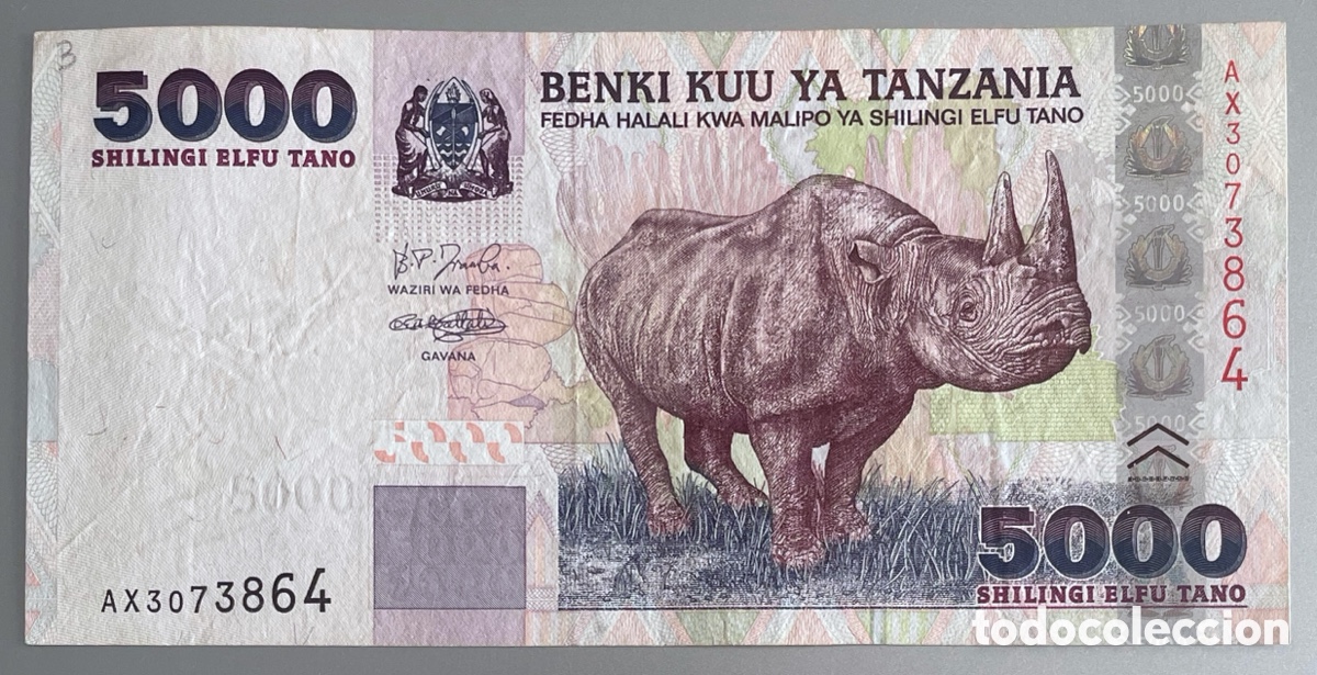 Billetes extranjeros: Tanzania. 5000 Shillings