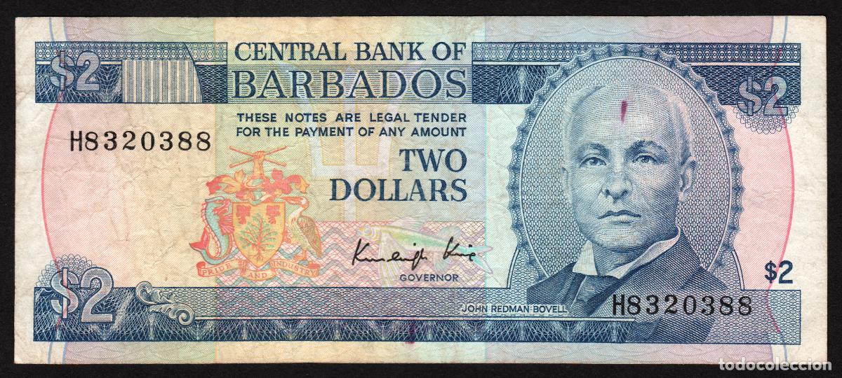 Billetes extranjeros: BARBADOS. 2 $ (1986) firma K.King. Pick 36.