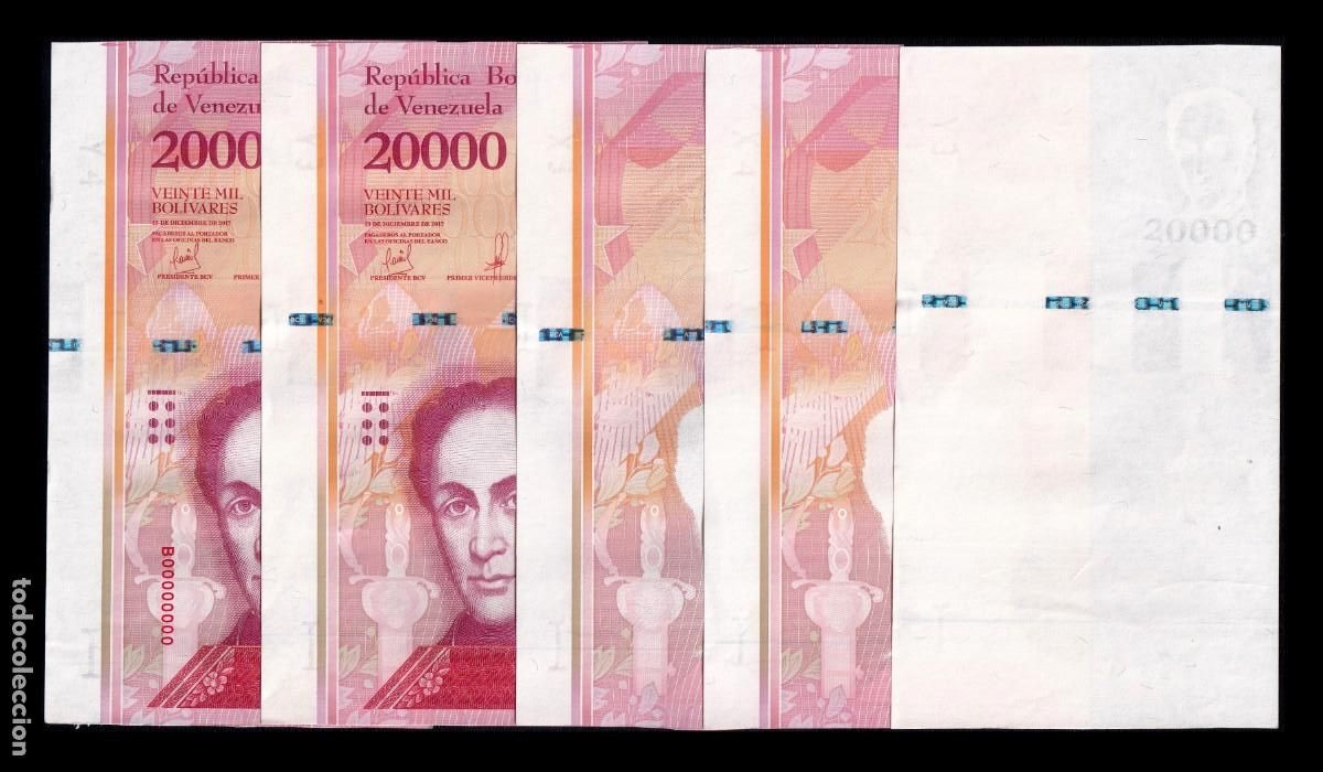 Billetes extranjeros: Venezuela Fase impresi&oacute;n 5 billetes 20000 Bol&iacute;vares Sim&oacute;n Bol&iacute;var 2017 Pick 99c Sc Unc