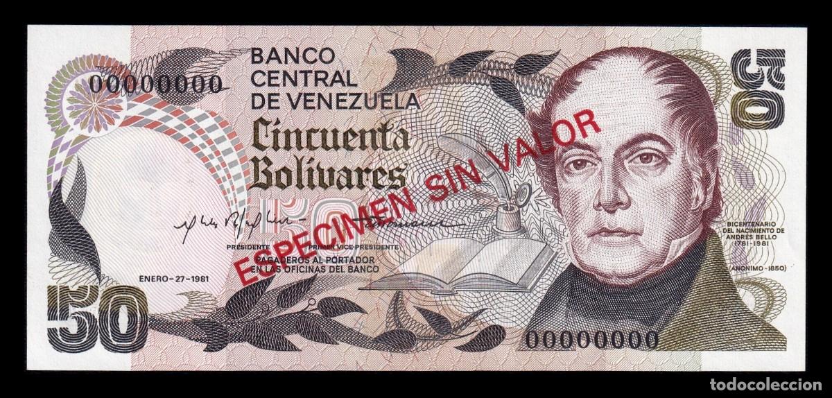 Billetes extranjeros: Venezuela 50 Bol&iacute;vares Conmemorativo 1981 Pick 58 Specimen Sc Unc