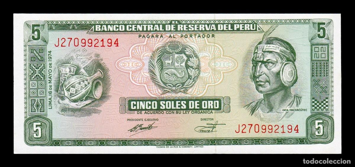 Billetes extranjeros: Per&uacute; 5 Soles de Oro Inca Pachacutec 16.05.1974 Pick 99c Sc Unc