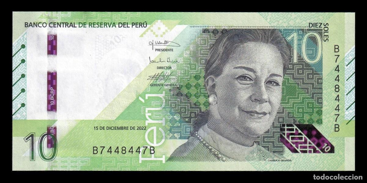 Billetes extranjeros: Per&uacute; 10 Soles Chabuca Granda 2022 Pick 196b Capicua Sc Unc