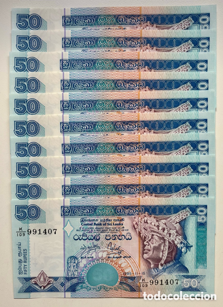 Billetes extranjeros: Lote x 10 Billetes SRI LANKA 50 Rupias 1995 SC