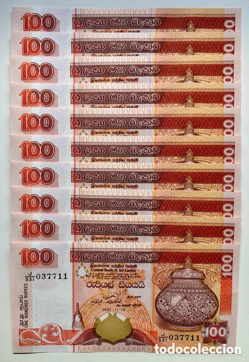 Billetes extranjeros: Lote x 10 Billetes SRI LANKA 100 Rupias 2005 SC