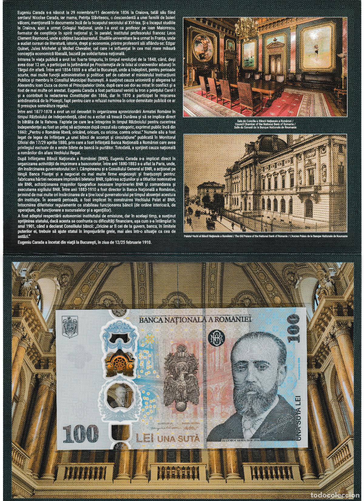 Billetes extranjeros: RUMANIA. Conmemorativo 100 lei 2026. Polimero. Eugeniu Curada. S/C. En estuche y sobre originales.
