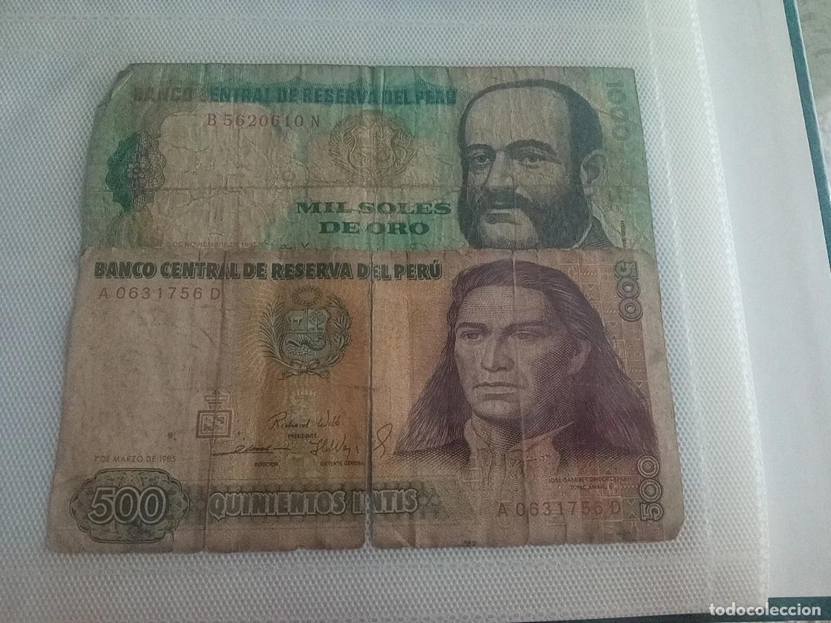 Billetes extranjeros: Lote 2 billetes Per&uacute;: 1000 Soles de Oro y 500 Intis - circulados