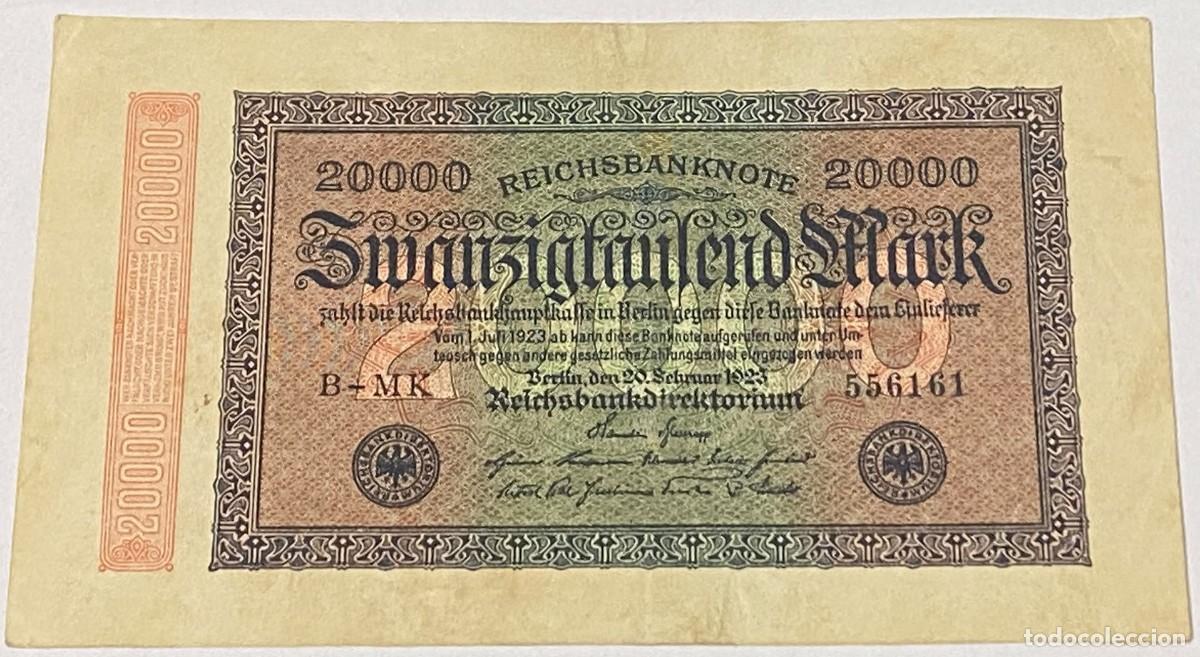 Billetes extranjeros: Billete 1923. 20.000 Marcos. Berl&iacute;n, Alemania. Marca G D. MBC. Rep&uacute;blica de Weimar. Muy Buena Conser