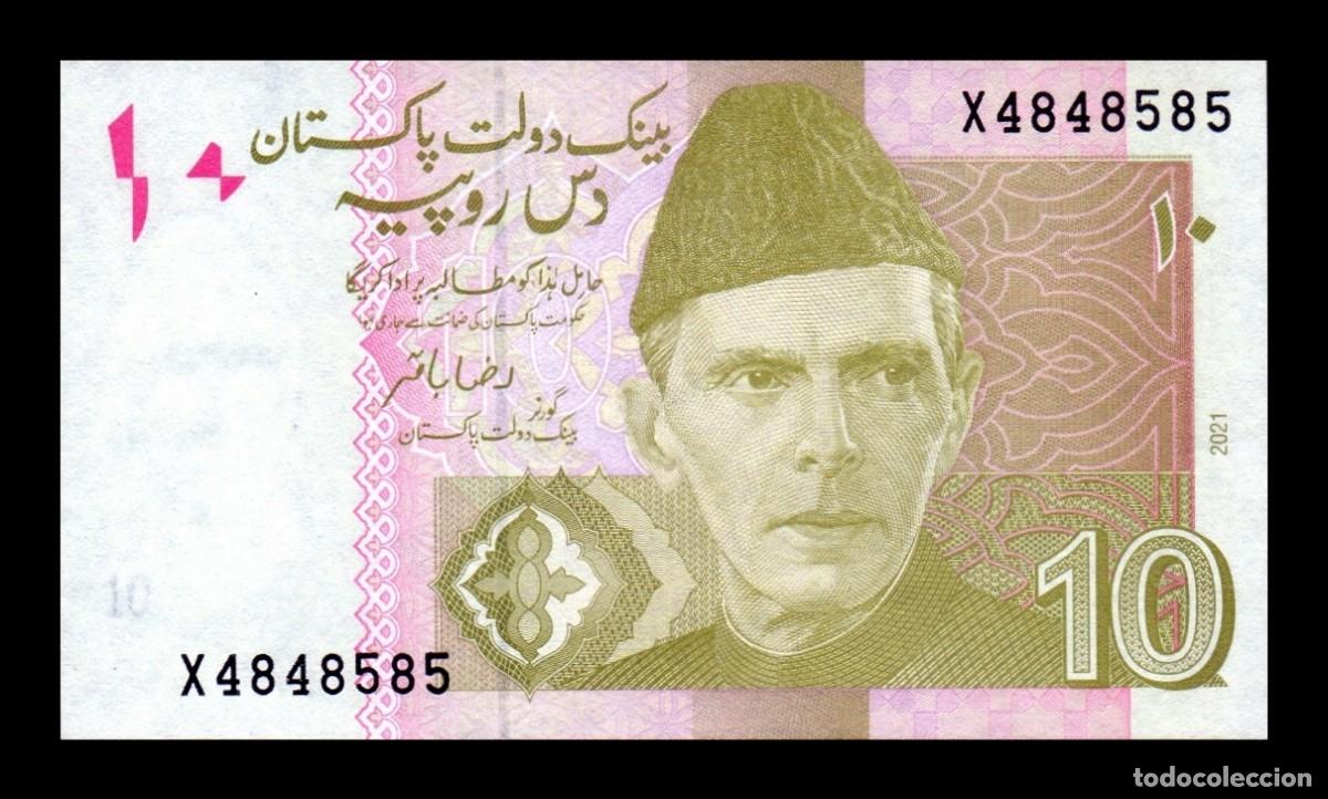 Billetes extranjeros: Pakist&aacute;n 10 Rupias Mohammed Ali Jinnah 2021 Pick 45Pr Reposici&oacute;n Sc Unc