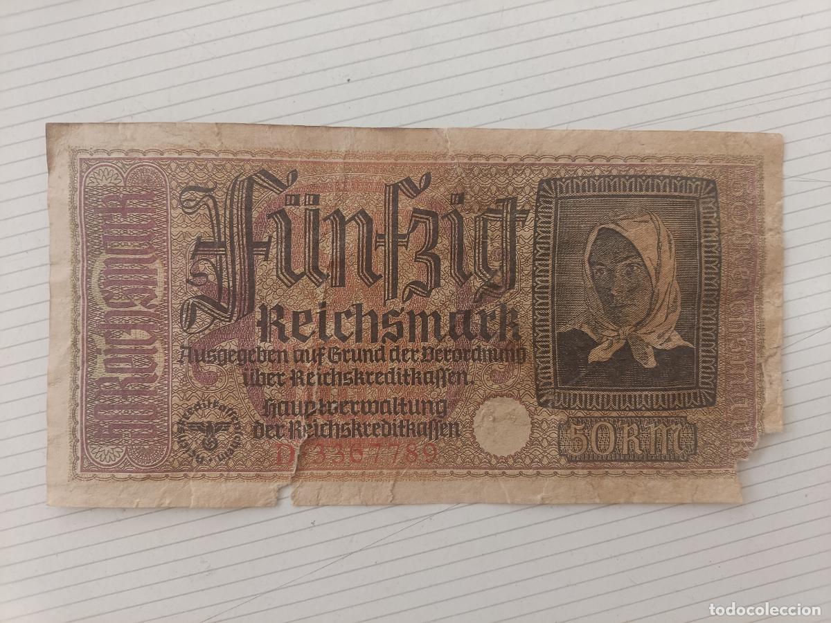 Billetes extranjeros: BILLETE ALEMANIA, OCUPACION ALEMANA. 1940 - 1945. 50 MARCOS II GUERRA MUNDIAL. ROTURAS