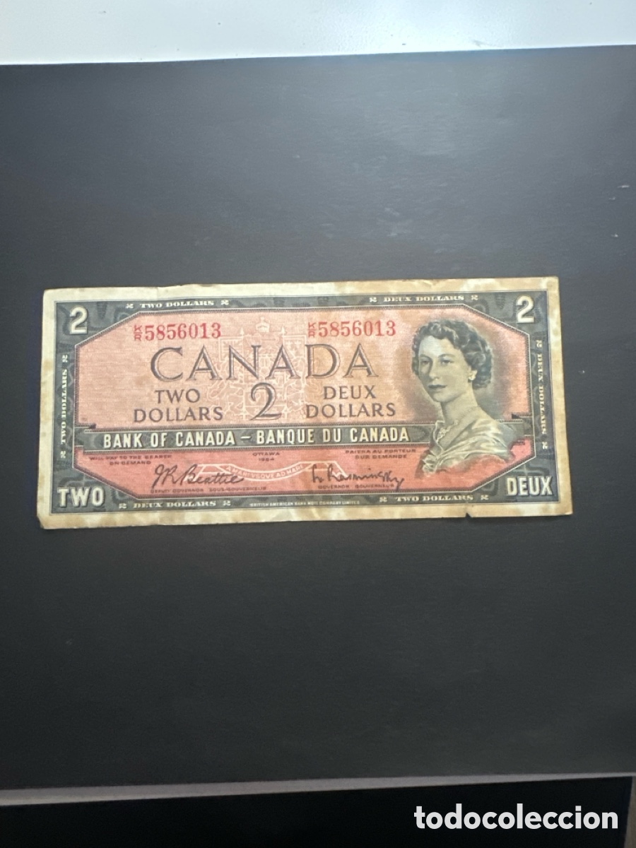 Billetes extranjeros: Billete de Canad&aacute; de 2 dollars a&ntilde;o 1954 - Foto 1