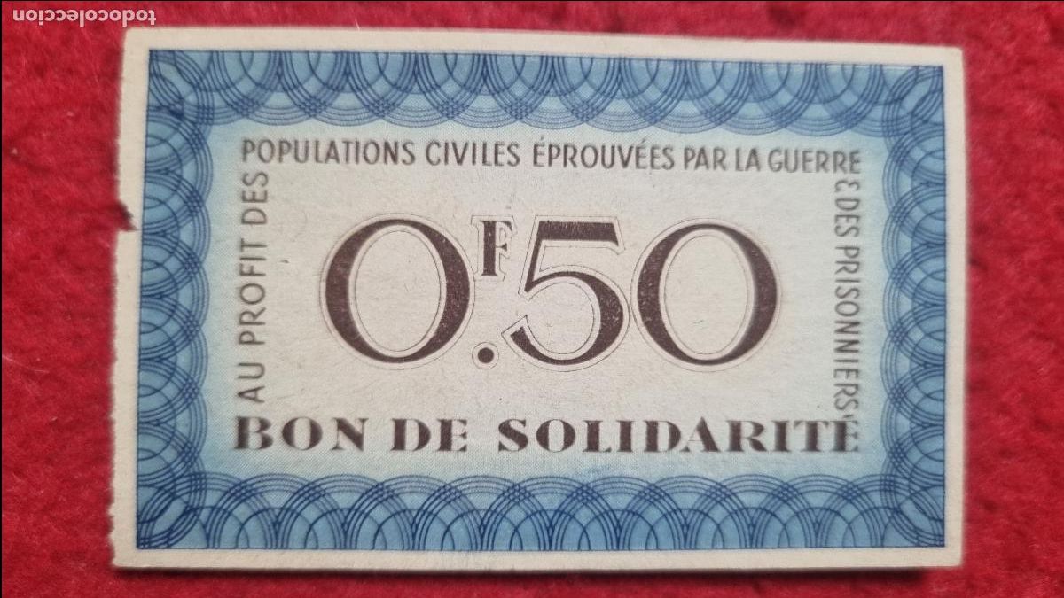 Billetes extranjeros: Q7 BILLETE FRANCIA BONO DE SOLIDARIDAD BON DE SOLIDARITE 0,50 CENTIMOS ORIGINAL
