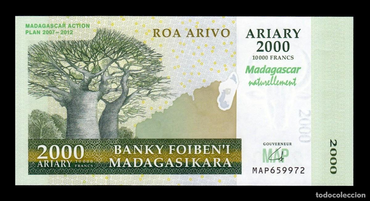 Billetes extranjeros: Madagascar 2000 Ariary Conmemorativo 2007 (2012) Pick 93 Sc Unc