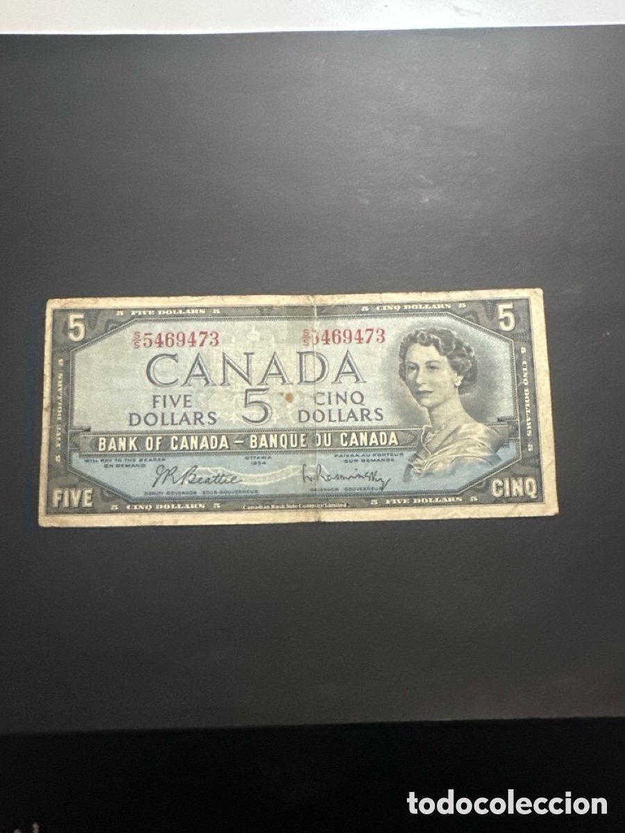 Billetes extranjeros: Billete de Canad&aacute; de 5 dollars a&ntilde;o 1954