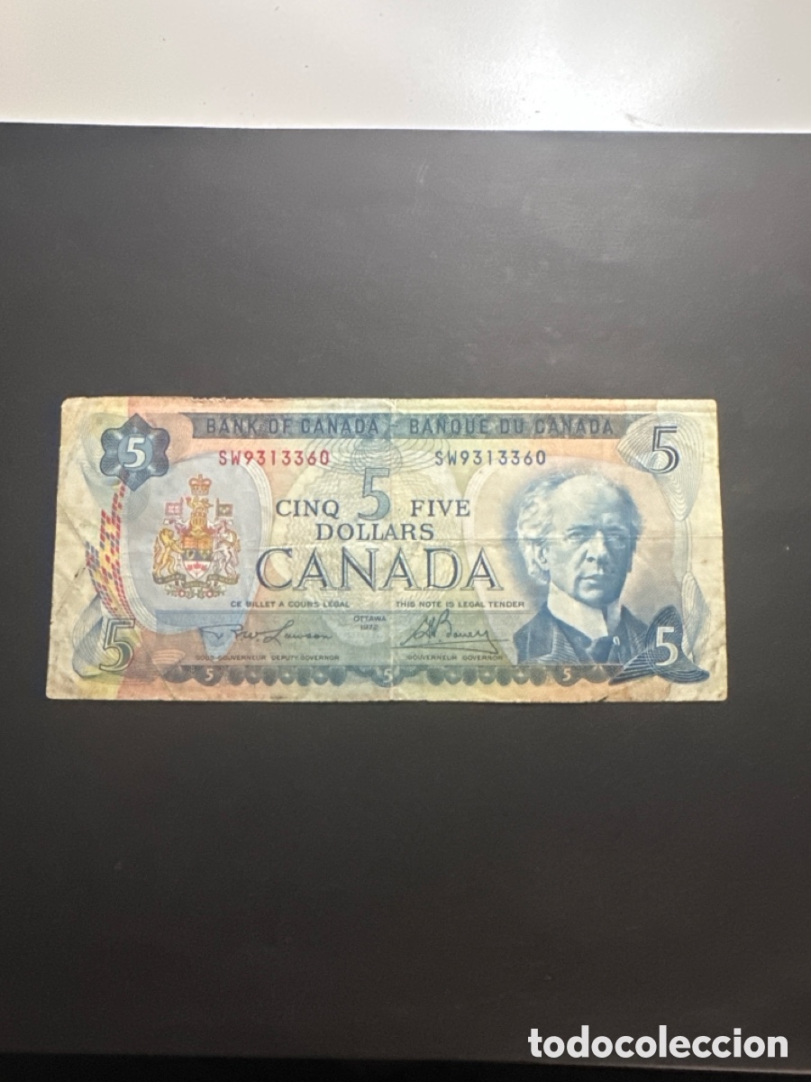 Billetes extranjeros: Billete de Canad&aacute; de 5 dollars a&ntilde;o 1972
